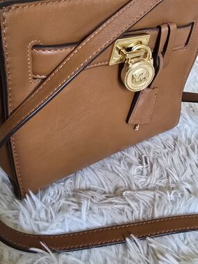 Michael Kors Tan Leather Crossbody with Gold Tone Padlock